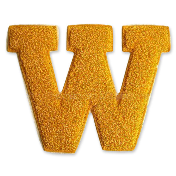 Yellow Yarn with Yellow felt border custom made chenille varsity letter W for letterman jackets