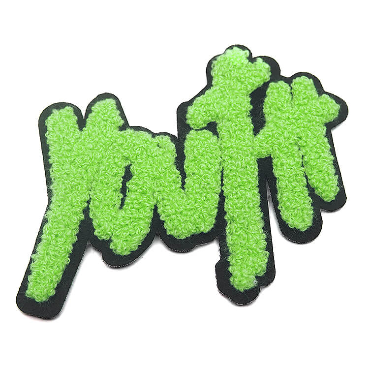custom chenille patch with green yarn and black felt