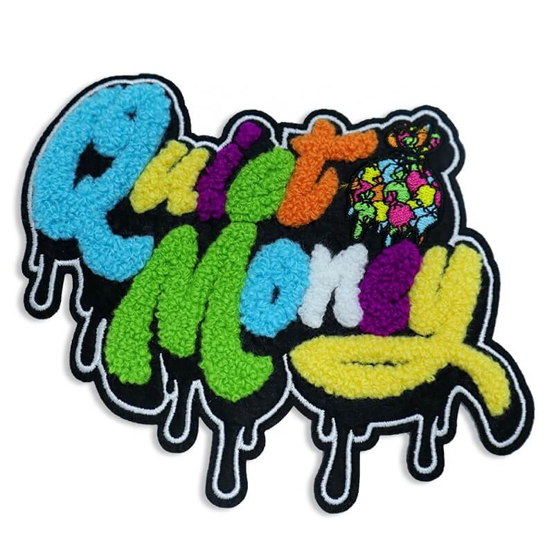 custom chenille patch with yarn and embroiderey mixing to create a complex design