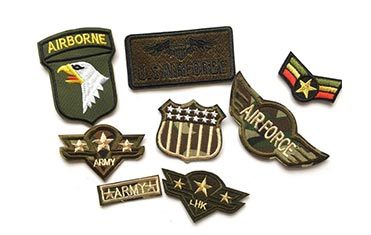 custom embroidered patches with camouflage polyester twill used as base fabric