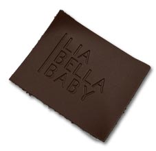 square shaped dark brown customized leather patch with embossing