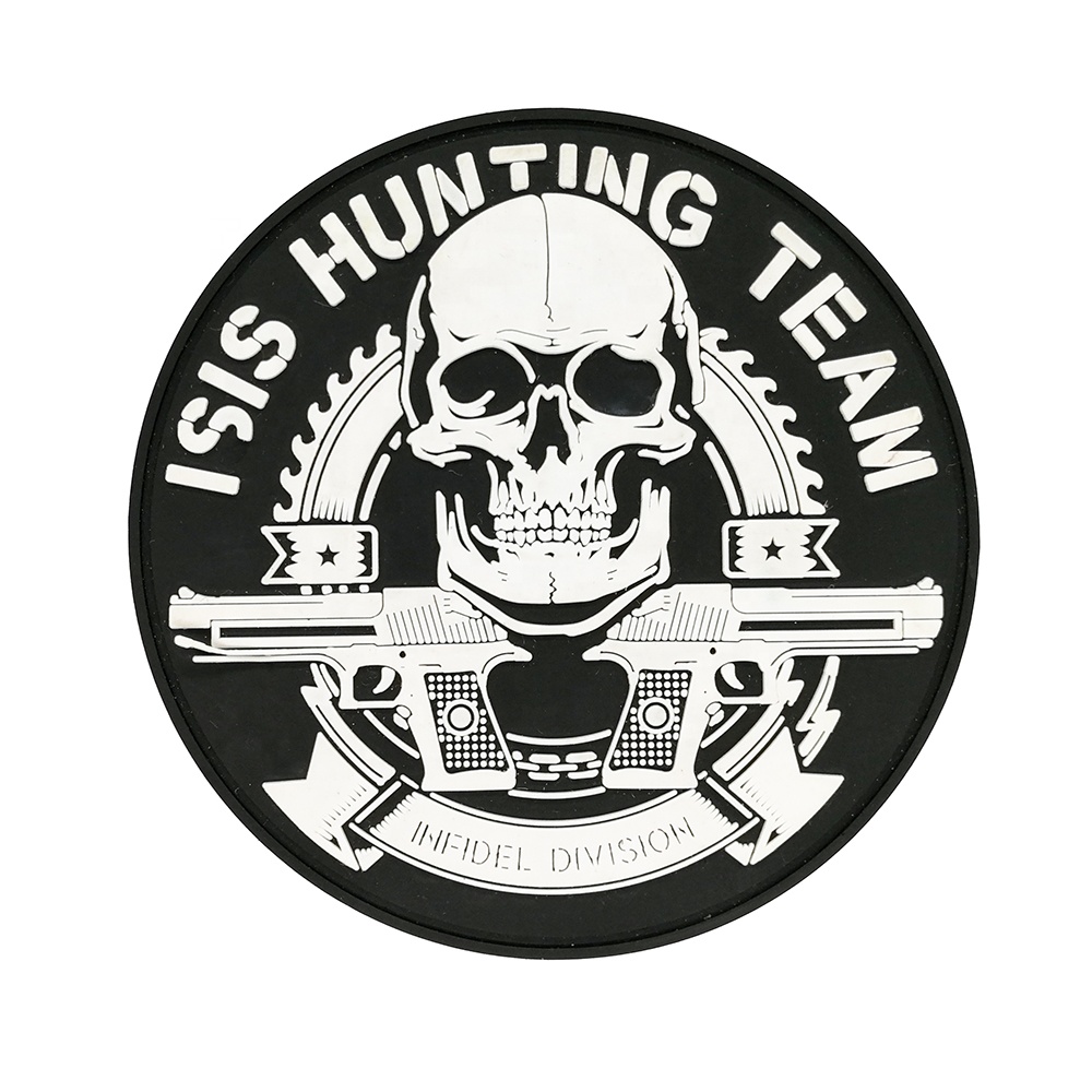 custom 2D pvc patch black and white custom 2D pvc patch with skull and beretta guns
