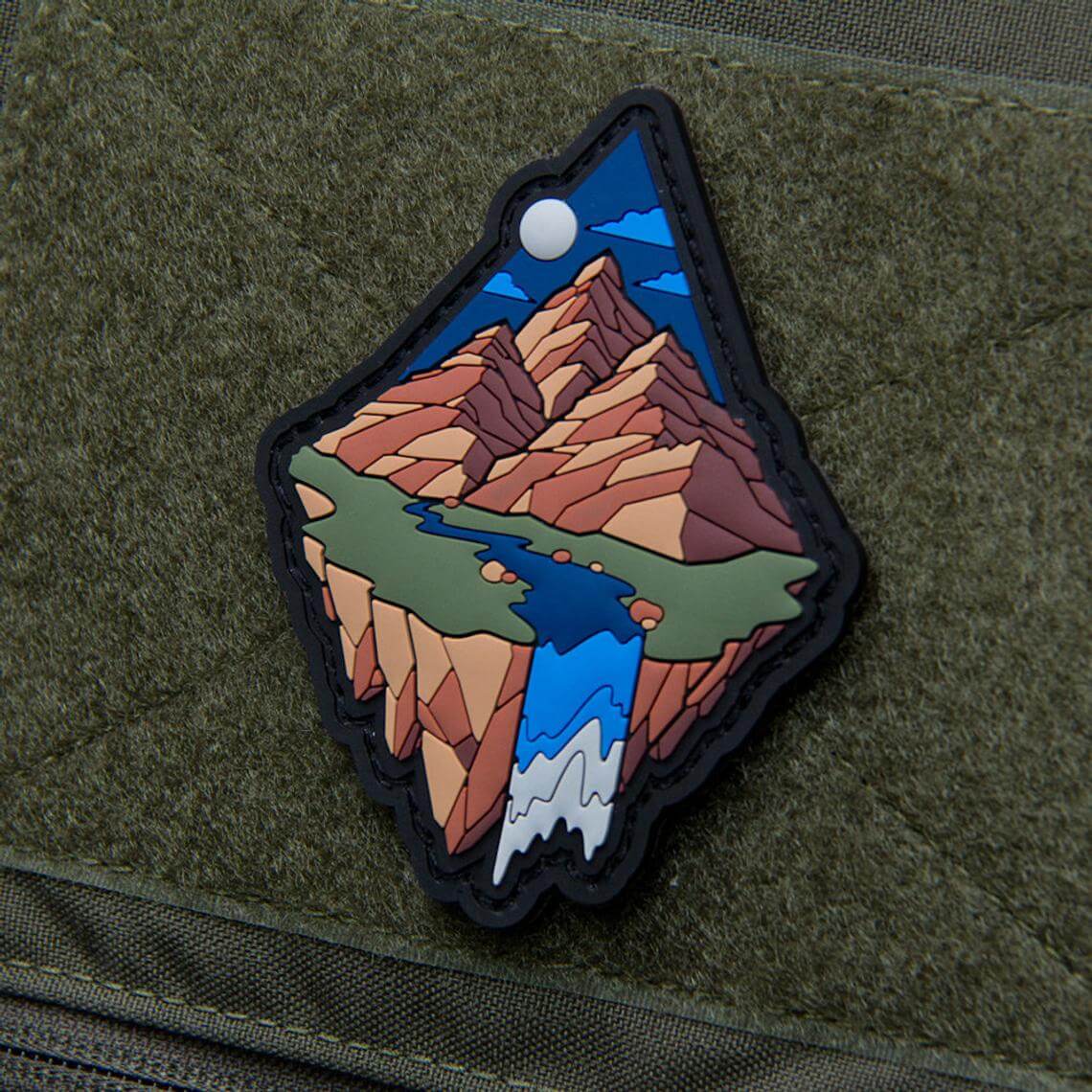 Custom pvc patch of mountains waterfall sky and moon