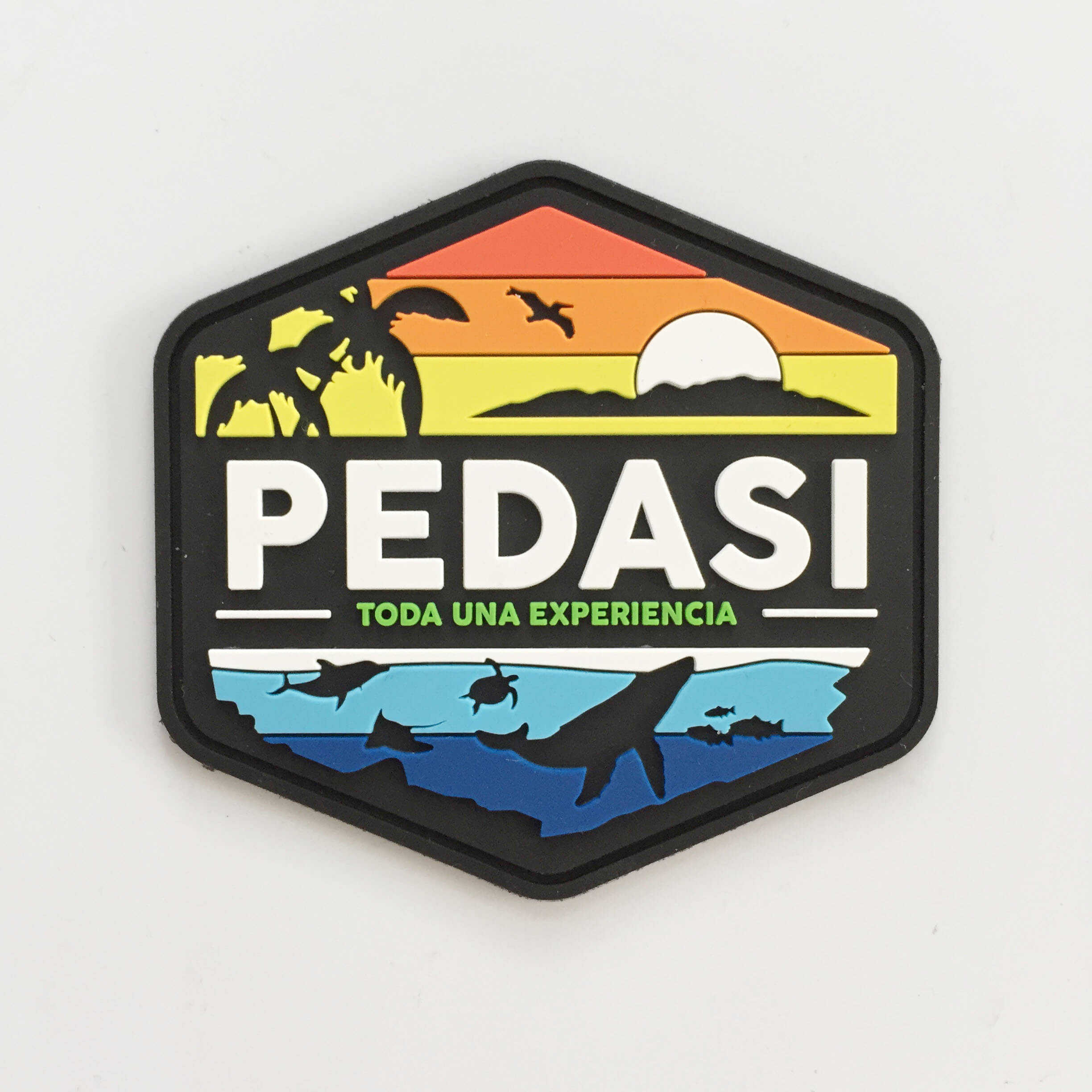 well detailed custom pvc patch showing water whales sun and multiple sky colors