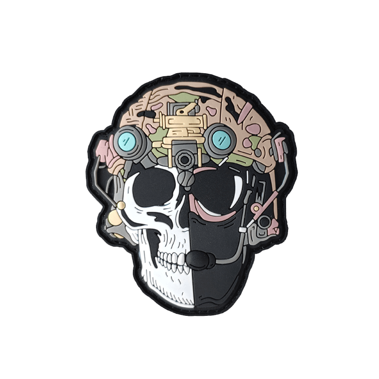 3D PVC morale patch of skull wearing military night-vision goggles